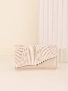 LJDCRFT Tas Clutch Malam Wanita Berlipit, Tas Tangan Amplop dengan Penutup Berhiaskan Logam, Cocok untuk Acara Formal Seperti Pernikahan, Pesta Prom, dan Pesta Koktail. - Aprikot - View 4