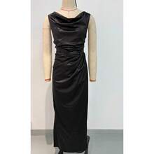 Vestido de fiesta para mujer, nuevo estilo verano, sin mangas, color liso, corte ajustado, abertura en el dobladillo - Negro - Ver 5
