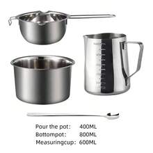 DIY Handmade Aromatherapy Candle Making Kit, Soap Making Design Tools, Baking Measuring Cups, Wax Melting Pot - Silver - View 3