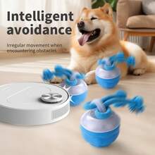 Smart Fully Automatic Rolling Dog Toy Ball, USB-C Rechargeable Interactive Pet Toy With Rope Knot, 3-Speed Obstacle Avoidance Mode, Dental Cleaning & Chewing Toy, Suitable For Indoor Solo Play And Small To Medium Dogs - Blue - View 4
