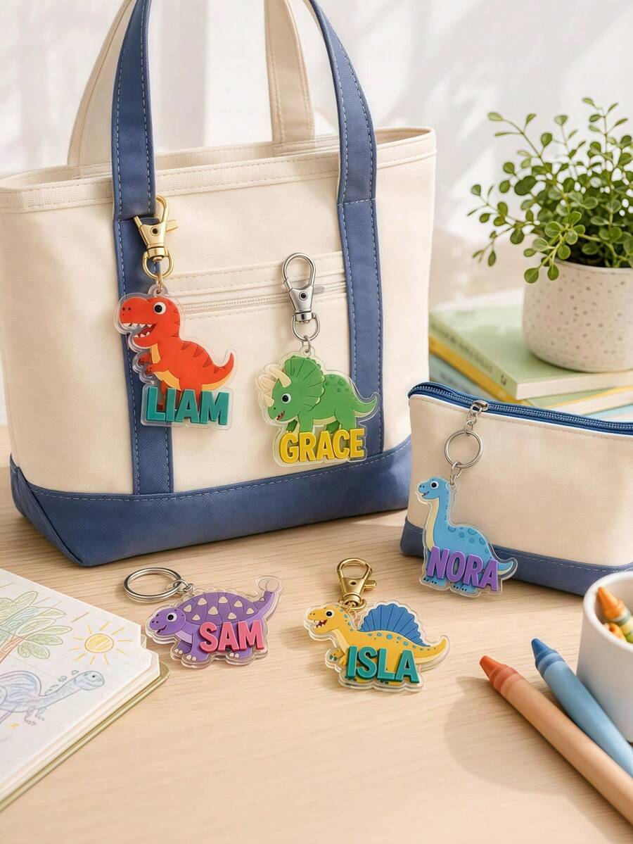3D Acrylic Keychain Personalized Dinosaur, Backpack Tag, Back To School Gift For Kids, Custom Name Charm Dino Boys Girls - Multicolor - View 1