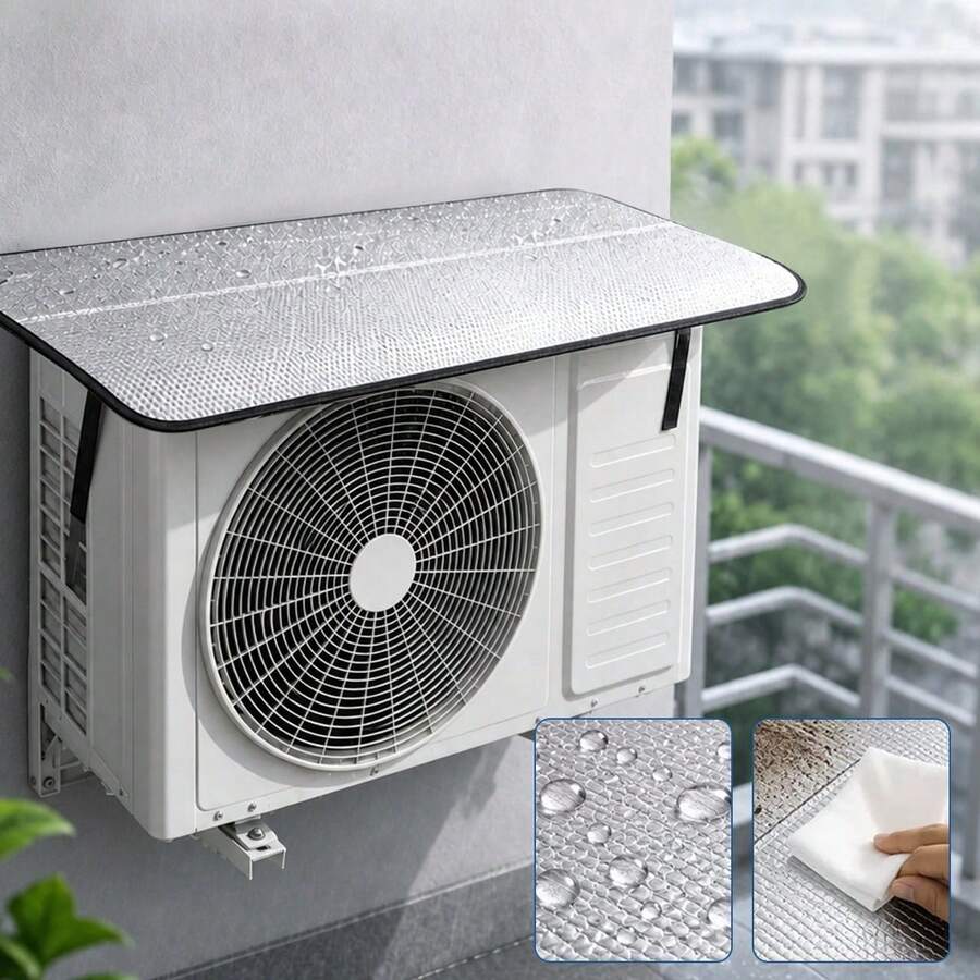 1pc 94*45cm Air Conditioner Outdoor Unit Sunshade Cover, Rain Cover With Magnetic Strap Design, Windproof, Rainproof And Sunproof