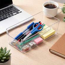 1-3pcs Sticky Note Organizer, Stationery Storage Box, Desktop Organizer, Cosmetic Storage Box, Back To School, - No Drilling Space-Saving Desktop Organizer, Office Accessories And Supplies - Transparent - View 3