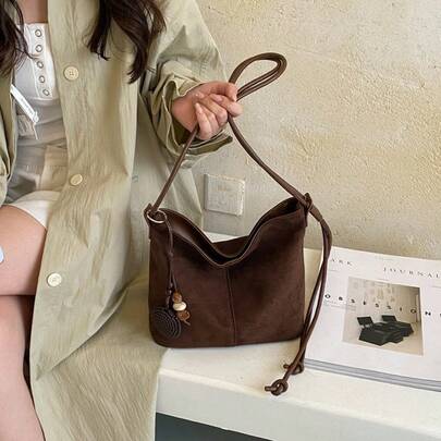 Black Hollow Flower Tote Bag Women Autumn/Winter Suede Large Capacity HOBO Bag Casual Relaxed Shoulder Underarm Commuter Large Bag