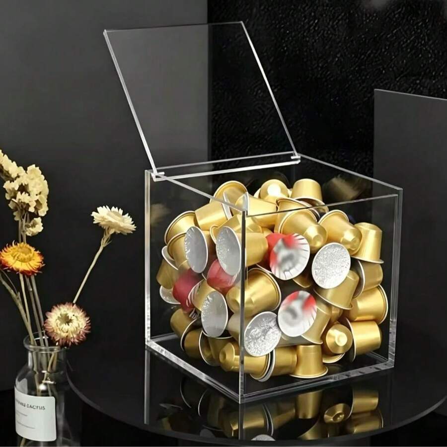 1pc Coffee Capsule Storage Box With Lid, Acrylic Material, Suitable For Capsule Coffee Machine, Coffee Capsules, Tea Bags And Candy, Transparent Dust-Proof Reusable Container, Suitable For Office, Kitchen, Coffee Shop - Multicolor - View 1