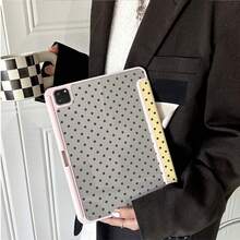 1pc Cute Yellow & Black Polka Dot Print Tablet Protective Case, Foldable Stand, Multi-Angle Viewing, Suitable For Work & Entertainment, With Pen Slot, Compatible With IPad Pro 2024/Air M3/A16 2025, MatePad - Multicolor - View 3