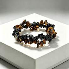 1Pc Double‑Row Natural Stone Chips Bracelet Irregular Gravel Beaded Elastic Bangle For Women Couple Healing Crystal Jewelry Gift - Multicolor - View 5