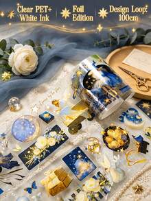 DANKUN 2m/Roll 100cm Wide Sky Fantasy Starry Magic PET Sticker Tape With Foil, 1200dpi High Definition Transparent PET And Paper Washi Tape, Suitable For Scrapbooking, Junk Journal, Planner, DIY Crafts, Gifts - Scrapbook Stickers - View 2