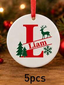 Custom Initial Name Christmas Ornament, Personalized Round Tree Hanging Decor, Festive Reindeer Snowflake Holiday Style, Customized Christmas Keepsake Gift, Customizable Family Name Ornament For Xmas Tree Decor, Christmas Decorations, Family Gifts - Style C - View 9