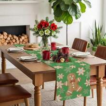 Christmas Gingerbread Man Snowflakes Table Runner Holiday Party Decor Reusable Winter Xmas Kitchen Dinning Table Runner Christmas Decorations - Multicolor - View 7