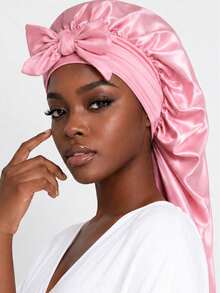 1pc Long Satin Silk Sleep Cap, Women's Sleep Cap, Silky Drawstring Sleep Cap, Suitable For Braids And Curly Hair, Plus Size Satin Sleep Cap With Elastic - Multicolor - View 14