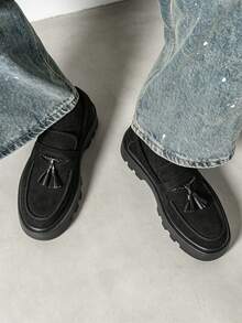 Men's Business Thick Sole Dress Loafers, PU Leather Shoes For Daily Wear And Formal Occasions - Black - View 6