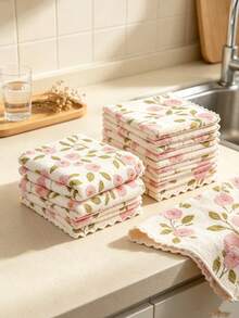 20/10/5/1pc Coral Fleece Reusable Cleaning Cloth, Super Absorbent Quick Dry Soft Towel, Kitchen Rag, Coral Pink Gold Pattern Multi-Purpose Wiping Cloth, Suitable For Kitchen, Baking, Tea Towel, Bathroom, Car, Window, Cleaning Supplies, Gift - Multicolor - View 1