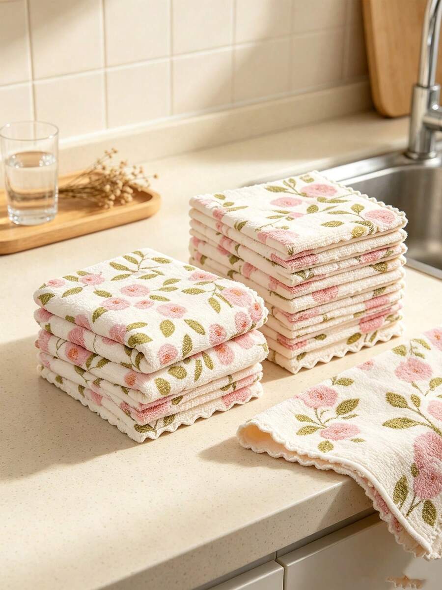 20/10/5/1pc Coral Fleece Reusable Cleaning Cloth, Super Absorbent Quick Dry Soft Towel, Kitchen Rag, Coral Pink Gold Pattern Multi-Purpose Wiping Cloth, Suitable For Kitchen, Baking, Tea Towel, Bathroom, Car, Window, Cleaning Supplies, Gift - Multicolor - View 1
