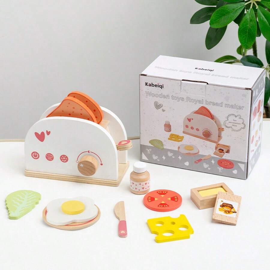 Wooden Pretend Play Bread Maker Toy For Kids, Role Play Toaster, Birthday Gift
