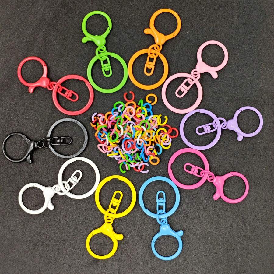 110/330pcs Mixed Colored Iron Open Rings And Zinc Alloy Swivel Lobster Clasp Hooks,Colorful DIY Accessories For Craft And Keychain Making Projects - Multi-color - View 1