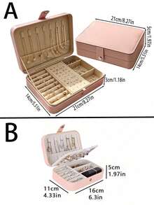 1pc Large Capacity Jewelry Storage Box, PU Travel Jewelry Organizer, Cosmetic Storage Box, Pink Travel Accessory, Jewelry Storage Container, Travel Essential, Suitable For Storing Earrings, Necklaces, Rings, Etc., Holiday Gift, Women's Gift. - Multicolor - View 9