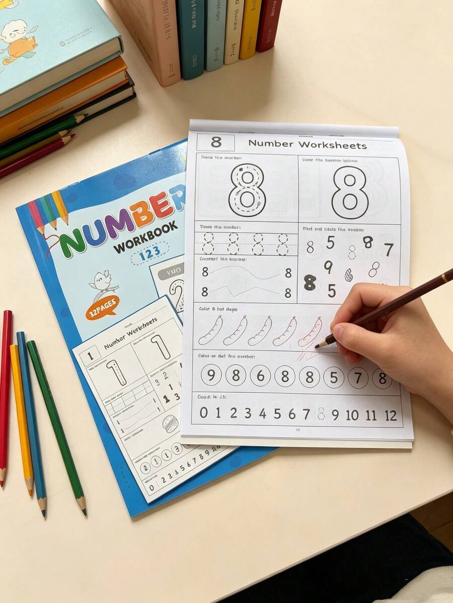 32-Page Digital Cognition Practice Book, School Teaching Tracing Book, Pen Control Training Tracing Book, Number Writing Calligraphy Notebook, School Stationery, Learning Supplies, Student Reward Coloring Book, Learning Math Numbers 0 To 112, Suitable For Preschool To Primary Transition Daily Handwriting Practice, Back To School Essential - Multicolor - View 1