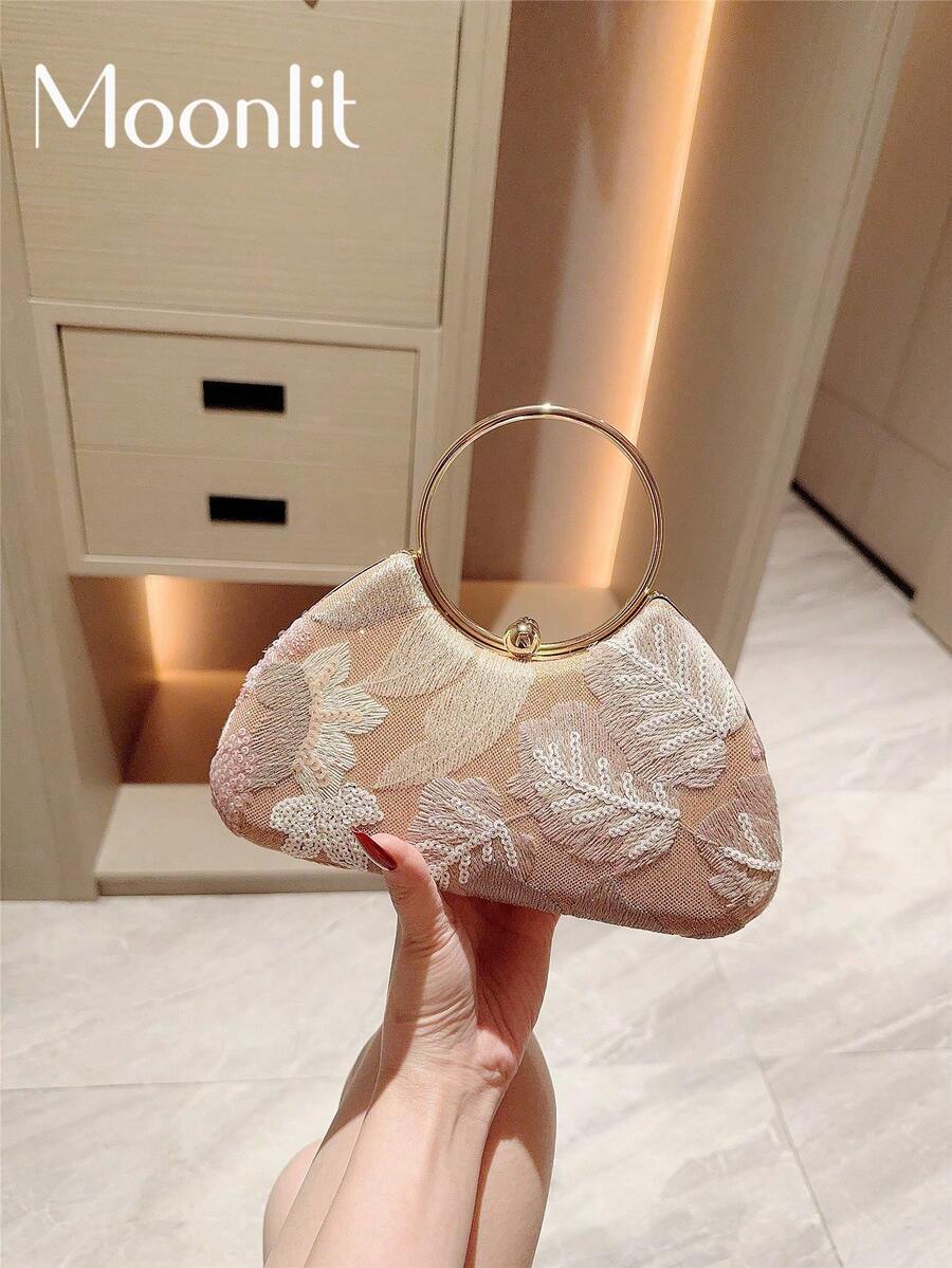 1个女士时尚复古派对包,多色叶子和花卉图案拼接斜挎迷你方盒包,适合搭配晚礼服、参加派对、购物、生日、情人节礼物,图案随机 - 粉色 - 查看 1