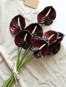 23.6 Inch Realistic Artificial Red Anthurium, Touch-Feel Bordeaux Red Flower, Faux Flower For DIY Wedding Bouquet, Centerpiece, Floral Arrangement, Bridal Shower Party, Home Decor - Multicolor - View 10