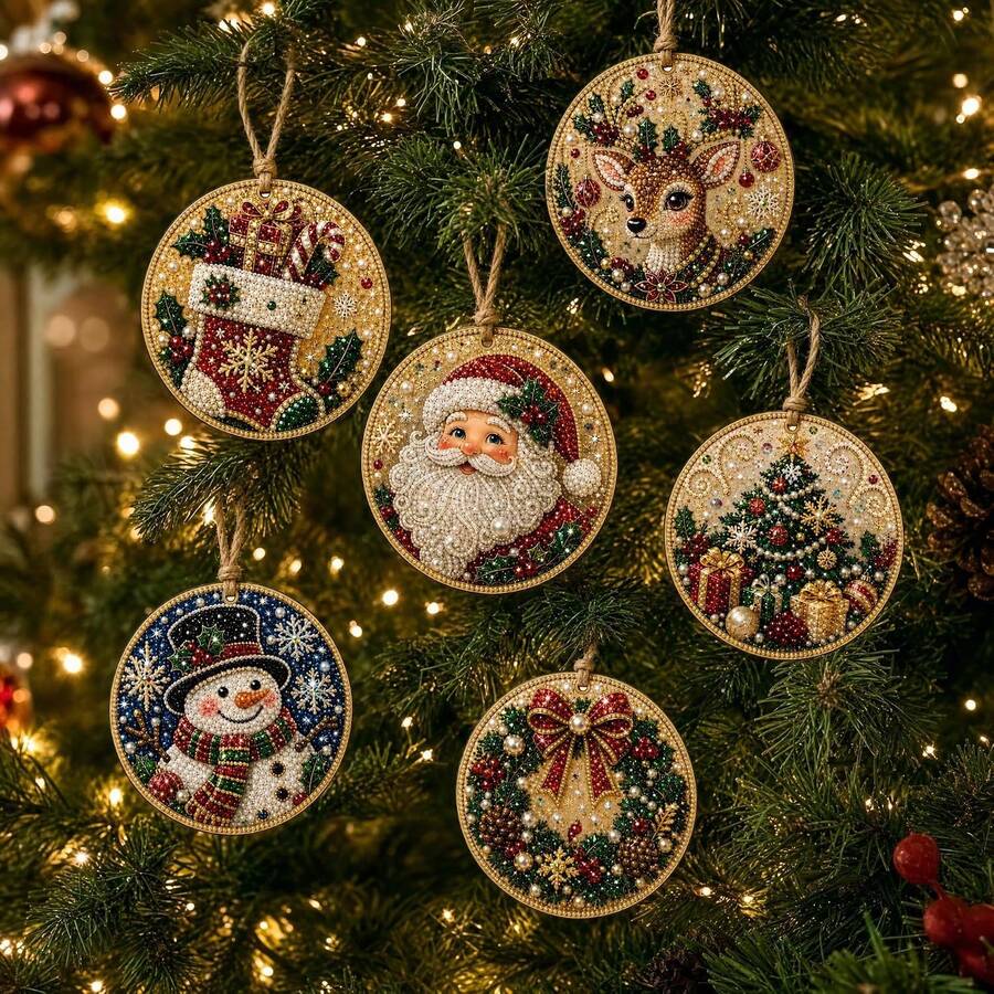 Christmas Decoration DIY Pearl Art Kit For Adults, Hanging Diamond Painting Christmas Ornament Set With Pearls, Irregular Gemstones And Jute Rope, Christmas Handmade Decor - Christmas Set - View 1