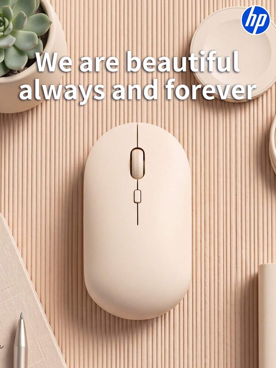 HP Wireless Silent Mouse Mouse Komputer Gaming. Desain Ergonomis untuk Tangan Kanan, Koneksi Stabil 2.4GHz - Cocok untuk Komputer Desktop dan Laptop (Putih Krem dan Hitam)