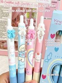 4/1pc Macaron Cartoon Retractable Gel Pens 0.5mm Black Ink, Soft Grip Bow Design Cute Girly Style Quick Dry Smooth Writing, Student Stationery Cute Cartoon Bow Stationery, Perfect For Classroom Rewards Student Writing Office Use - Multicolor - View 2