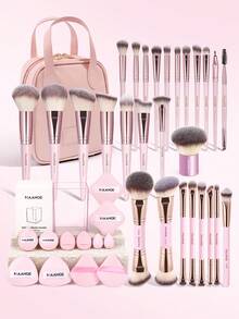 MAANGE 18/41/7pcs Professional Makeup Tool Set, Includes 27pcs Professional Makeup Brush Set + 1 Makeup Bag + 1 Four-Sided Storage Bucket + 12pcs Soft Sponge Set, Suitable As Gift For Women And Girls - Multicolor - View 1