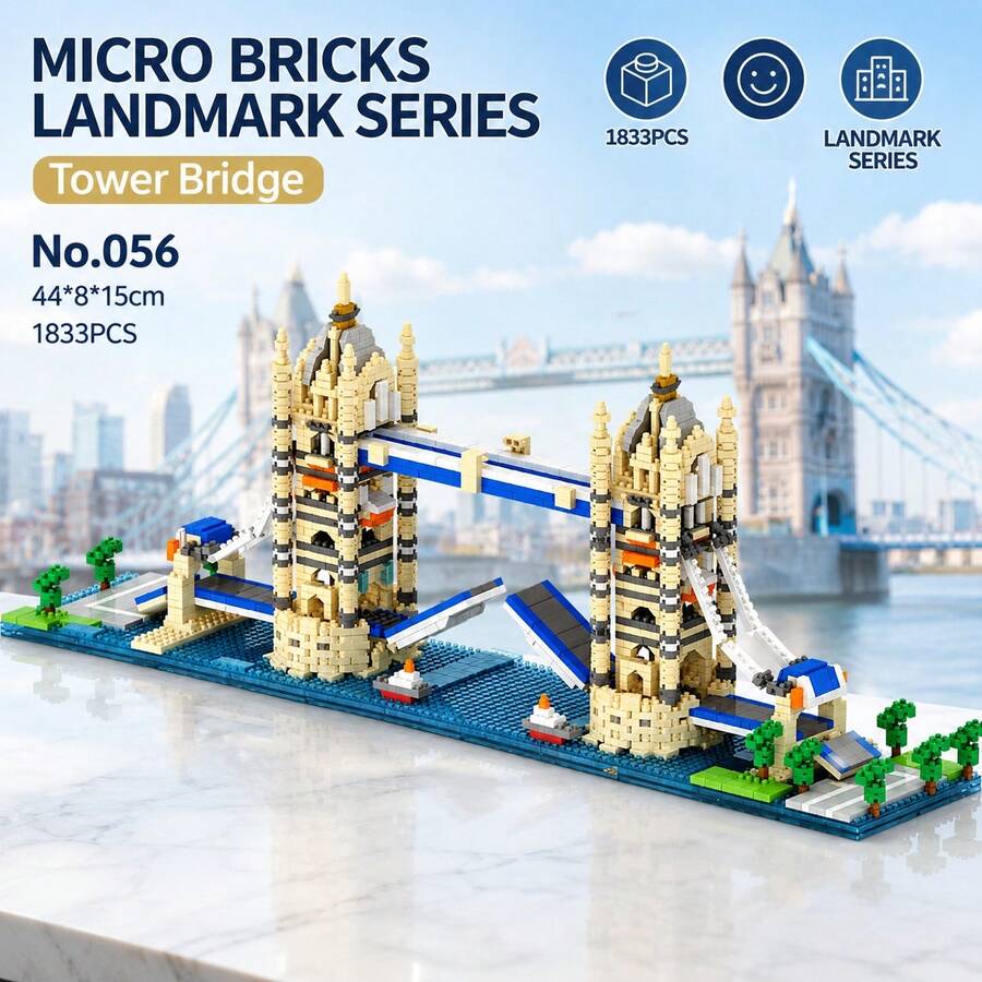 YZ City Architecture Tower Bridge Miniatur Blok Bangunan Set Perakitan Berlian Landmark Terkenal Dunia Model Bangunan Ikonik 1833 Potongan - MultiWarna - View 1
