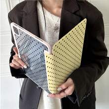 1pc Cute Yellow & Black Polka Dot Print Tablet Protective Case, Foldable Stand, Multi-Angle Viewing, Suitable For Work & Entertainment, With Pen Slot, Compatible With IPad Pro 2024/Air M3/A16 2025, MatePad - Multicolor - View 2