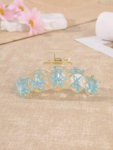 2/1pc Women's Transparent Pink & Blue Starfish Shark Hair Claw Clip, Non-Slip Secure Hair Clip For Back Head Updo, Suitable For Summer Beach Vacation, Daily Hairstyles, Early Autumn Street Style Versatile Accessory - Multicolor - View 6