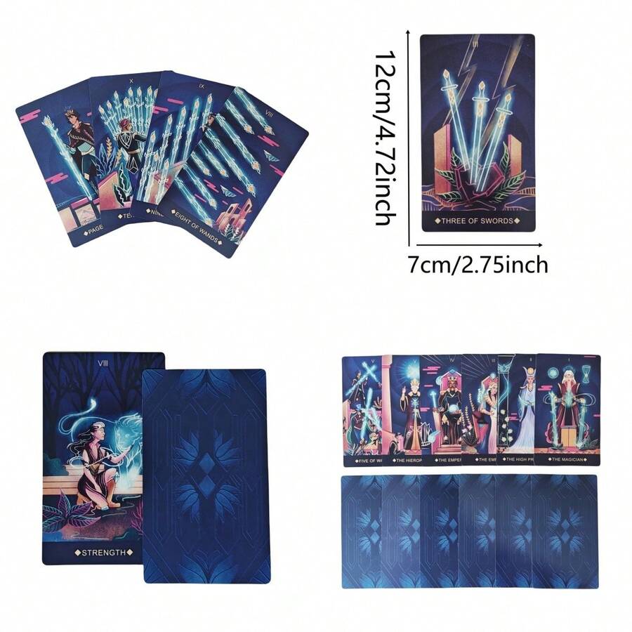 12x7cm Reverse Pupil Tarot, 78 English Cards With Instruction Manual, Suitable For Tarot Oracle Card Enthusiasts, Fans Gift, Christmas Birthday Gift, Party Gathering Divination Card Game - Blue - View 1