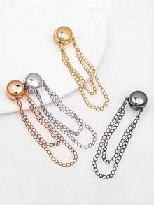 2pcs Multi-Function Magnetic Clothing Clips With Chain Attachment, Metal Button Clips For Quick Fixing Of Clothing, Scarves, Shirt Collars, Cuffs And More, With Magnetic Pin - Multicolor - View 4