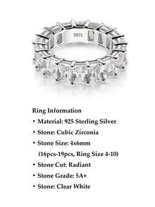 XUJIA 1PC 4x6mm Radiant Cut Cubic Zirconia Eternity Ring For Women 925 Sterling Silver Wedding Band For Women, 4x6mm Radiant 5A+ CZ Ring Jewelry Gift - Silver - View 6