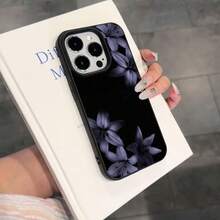 1pc TPU Material Cold Purple Dark Tone Lily Pattern Phone Case Compatible With IPhone 17 Pro Max/17/16 Pro Max/15/13/12/11/ S20 FE/A15/S24/A55/ Note 11/Note 12/Note 13 Pro Full Coverage Anti-Drop Soft Shell Protective Cover - Black - View 3