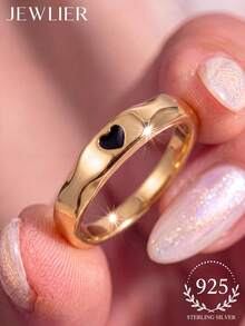 1件 925純銀女士經典框架愛心印花戒指，復古手指飾品，精緻珠寶禮物 - 稜面心跡 - 查看 1