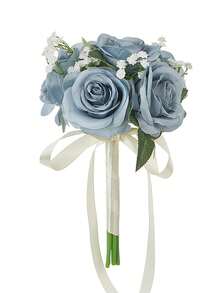 White Pearl Tulip Bridal Bouquet(8.66inch)With Pearl Decoration, Lace Bow Artificial Flower For Wedding Party Prom Gift - Multicolor - View 28