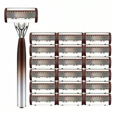Newest Coffee Brown 6-Layer Manual Razor For Men, Stainless Steel Blades, Ergonomic Non-Slip Handle, Smooth & Close Shaving - Safety Tazor + Blade - View 15
