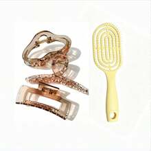 Sisir Rambut Macaron dengan Desain Rusuk Berongga, Dapat Digunakan Basah & Kering, Sikat Pijat Praktis untuk Perawatan Rambut di Rumah, Set Sisir Aksesori Rambut - 1 buah sisir tipe O + 3 buah jepit rambut - View 7