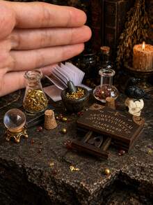 Miniature Dollhouse Alchemy Scene Decor, Mini Crow Crystal Ball And Magic Potion Bottles, Mortar And Pestle, Letter Divination Board Miniature Models, Tiny Desktop Decoration Accessories - one-size - View 1