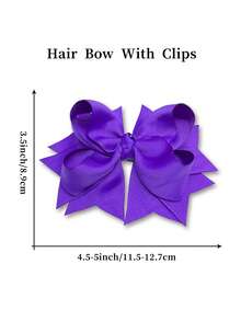 2pcs/Set 5 Inch Fashionable Girls Bow Hair Clips, Suitable For Holiday Party School - Purple - View 3