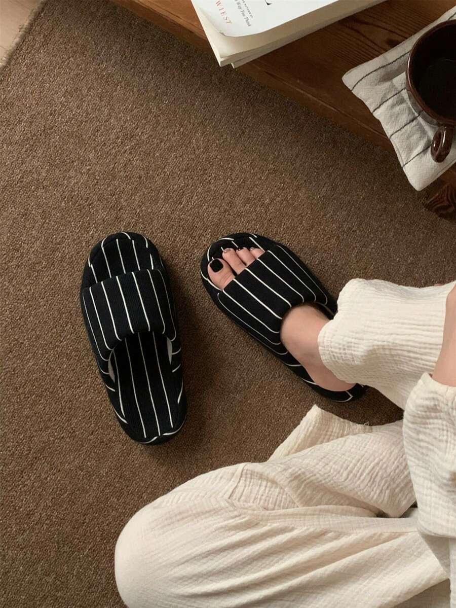 XIXITIAO Casual Arch‑Support Striped Slippers, Slip‑On Four‑Season Slippers For Men & Women, Soft Comfortable Indoor Home Slides