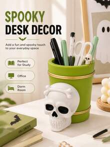 1PC Halloween Skeleton Pen Holder, Cute 3D Skeleton Desk Organizer Cup, Suitable For Office, Study Room And Spooky Halloween Decor. Halloween Gift - Style a - View 2