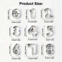 9pcs Stainless Steel Number 0-8 Biscuit Mold Baking Tool Non-Stick Hand-Pressed Cookie Cutter For Cake Decorating - Silver - View 3