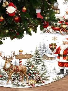 1/100Pcs Christmas Theme Christmas Tree Skirt, Christmas Snowman & Reindeer Theme, Round Base, Diameter 60/90CM Optional; Suitable For Winter Party And Home Holiday Decoration, Ideal Christmas Tree Decor. - Multicolor - View 1