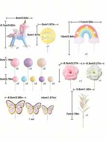 1 Set Or Single Unicorn Cake Topper, Unicorn Cake Decoration, Pink Butterfly Happy Birthday Cake Topper, Rainbow Cake Decoration, Pink & White Artificial Flowers Colorful Foam Ball Cake Decoration, Suitable For Baptism, Gender Reveal, Anniversary, Wedding, Birthday Party Cake Decoration (Please Use With Tray And White Stick) - Multicolor - View 5