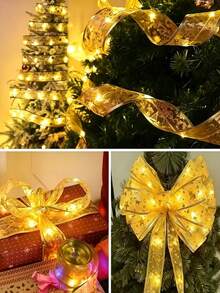 1 buah Lampu Pita untuk Dekorasi Pohon Natal, Lampu Peri Pita Perak, Cocok untuk Pohon Natal, Pernikahan, Pesta Ulang Tahun, Dekorasi Rumah Saat Liburan, Dekorasi Pesta, Hadiah Ulang Tahun, Lampu Hias Beruntai - Pita Emas - View 8