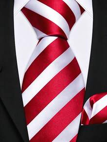 Men's Tie Set, Classic Fashion Tie & Pocket Square Set, Suitable For Weddings, Business And Banquets - Red and White - View 1