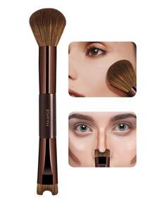 MAANGE 1pc Dual-Ended Makeup Brush Set, Can Be Used As Nose Contour Brush, Blush Brush, Powder Brush, Contour Brush, Highlighter Brush, Makeup Tool Suitable For Daily Facial Makeup - Brown - View 3