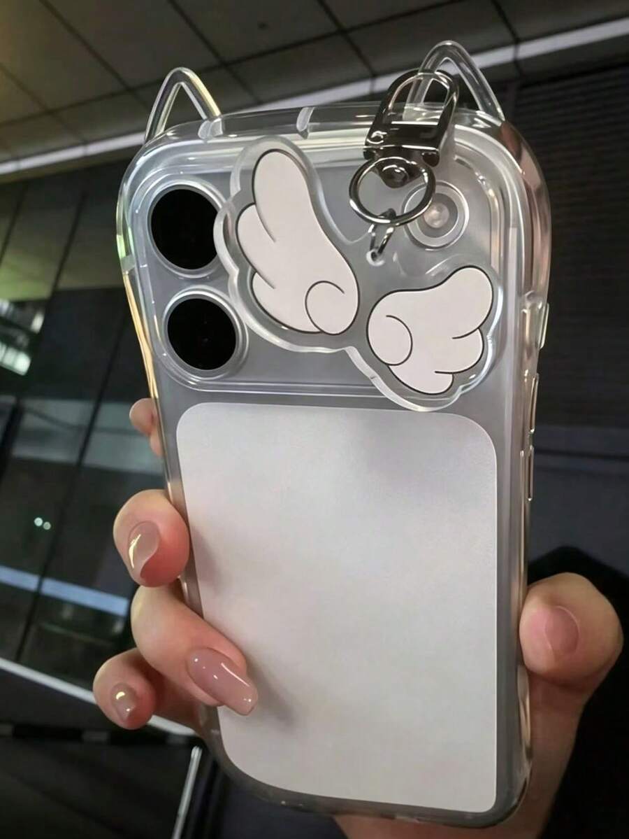 1pc Y2k Transparent Cat Ear Phone Case, Compatible With IPhone 17 Pro Max 17 Pro Air 16 15 14 13 12 11 Pro Max Plus X XS XR 8 7, With Cartoon Cat Pendant, Soft Silicone Protective Cover - Musical Note Pendant - View 1